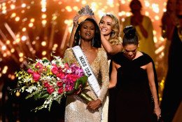 LAS VEGAS, NV - JUNE 05: (L-R) Miss District of Columbia USA 2016 Deshauna Barber reacts as she is crowned Miss USA 2016 by Miss USA 2015 Olivia Jordan and Miss Universe 2015 Pia Wurtzbach during the 2016 Miss USA pageant at T-Mobile Arena on June 5, 2016 in Las Vegas, Nevada.  (Photo by Ethan Miller/Getty Images)