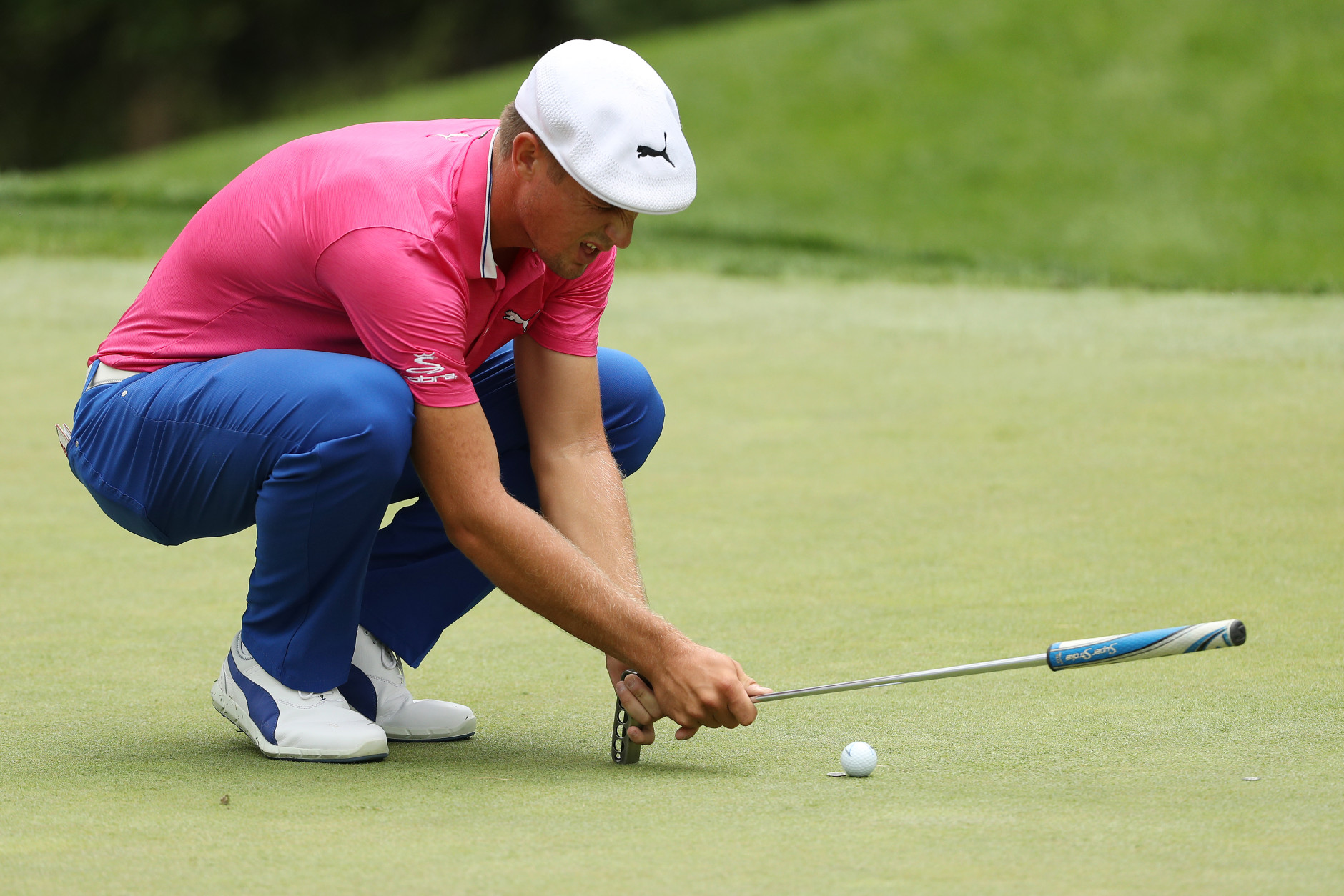 BETHESDA, MD - JUNE 24:  Bryson DeChambeau lines up a putt on the 14th green during the second round of the Quicken Loans National at Congressional Country Club on June 24, 2016 in Bethesda, Maryland.  (Photo by Patrick Smith/Getty Images)