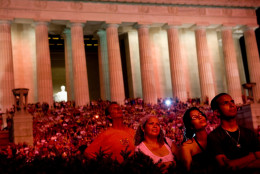 WASHINGTON - JULY 4:  People watch a fireworks display from the Lincoln Memorial during an Independence Day celebration on the National Mall July 4, 2008 in Washington, DC.  U.S. declared independence from the Great Britain  232 years ago today.  (Photo by Brendan Smialowski/Getty Images)