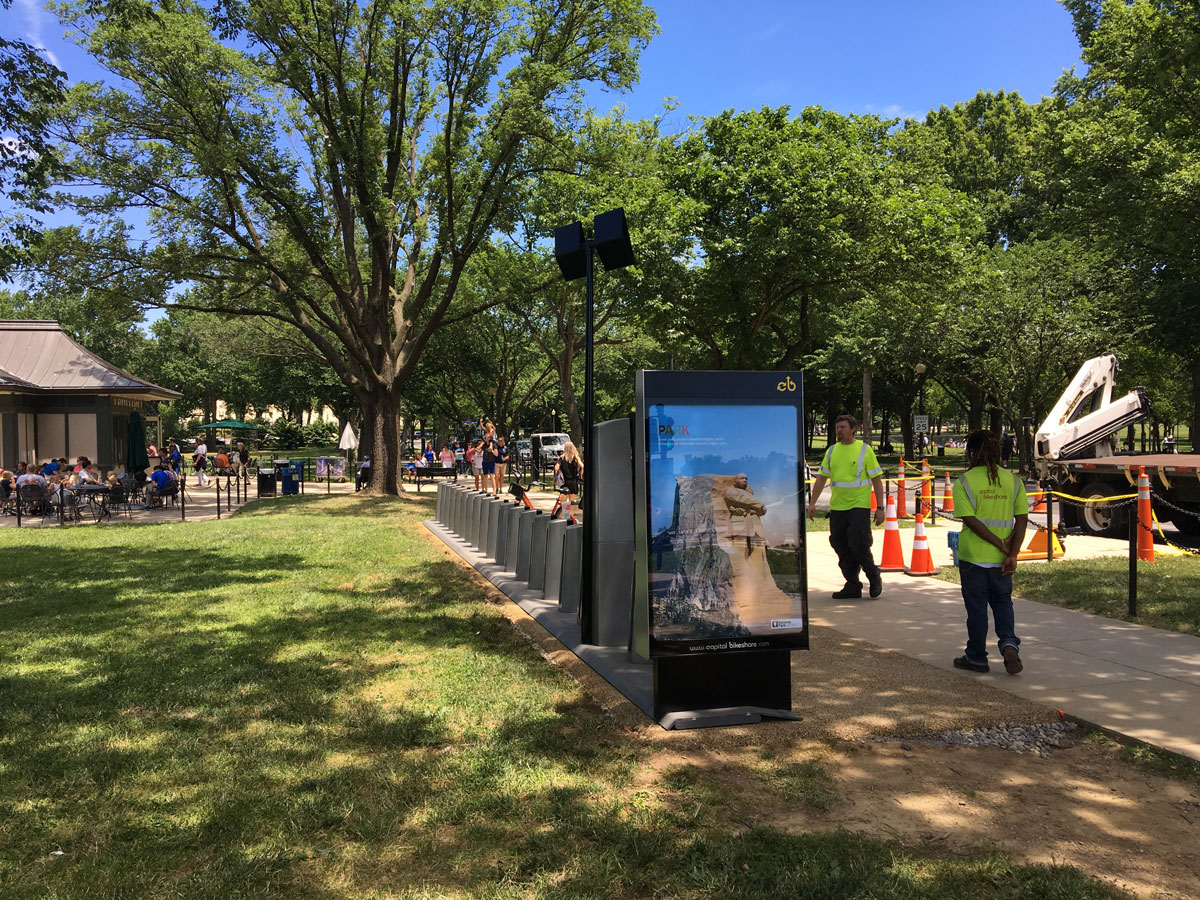 This nearly empty BikeShare station on Henry Bacon Drive along the mall suggests the service is popular with tourists as well as locals. (Courtesy National Park Service)