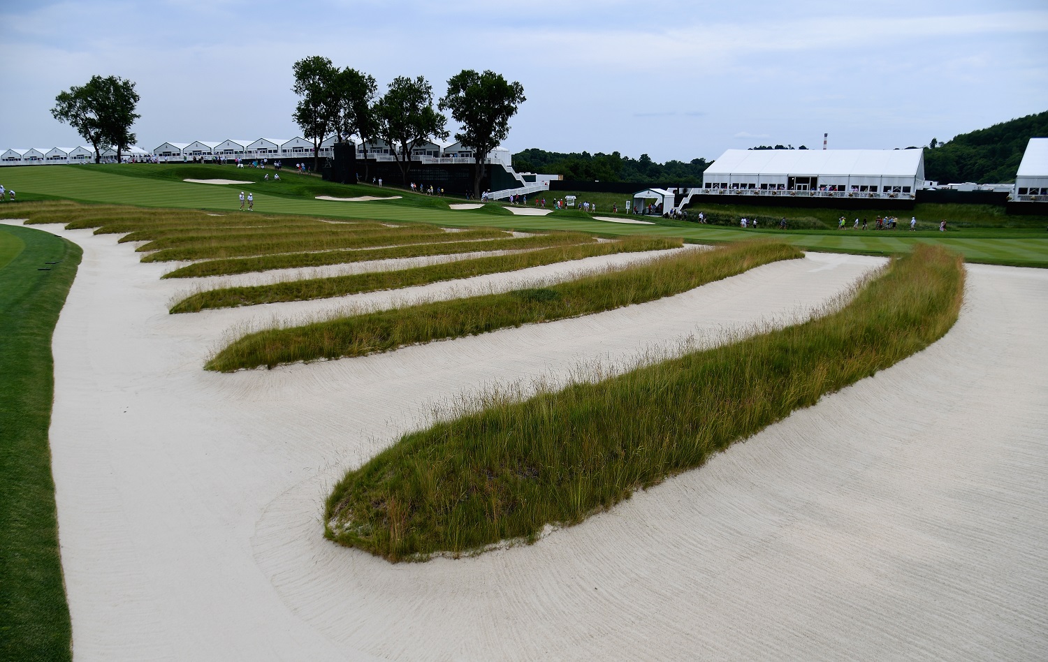 OAKMONT, PA - JUNE 15:  The church pew bunkers are seen during a practice round prior to the U.S. Open at Oakmont Country Club on June 15, 2016 in Oakmont, Pennsylvania.  (Photo by Ross Kinnaird/Getty Images)