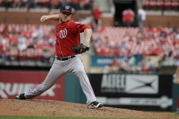 Washington Nationals relief pitcher Shawn Kelley throws during the ninth inning of a baseball game against the St. Louis Cardinals Saturday, April 30, 2016, in St. Louis. The Nationals won 6-1. (AP Photo/Jeff Roberson)