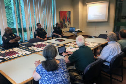 Safe Silver Spring meets with the Montgomery County Police Department at the Long Branch Community Center to discuss body cameras. (WTOP/Mike Murillo)