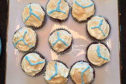 cupcakes decorated with icing squiggles meant to represent those matching scars, a reminder of the surgery that bound a child to her father in a very physical way, and saved her life. (Courtesy the Fawcett family)