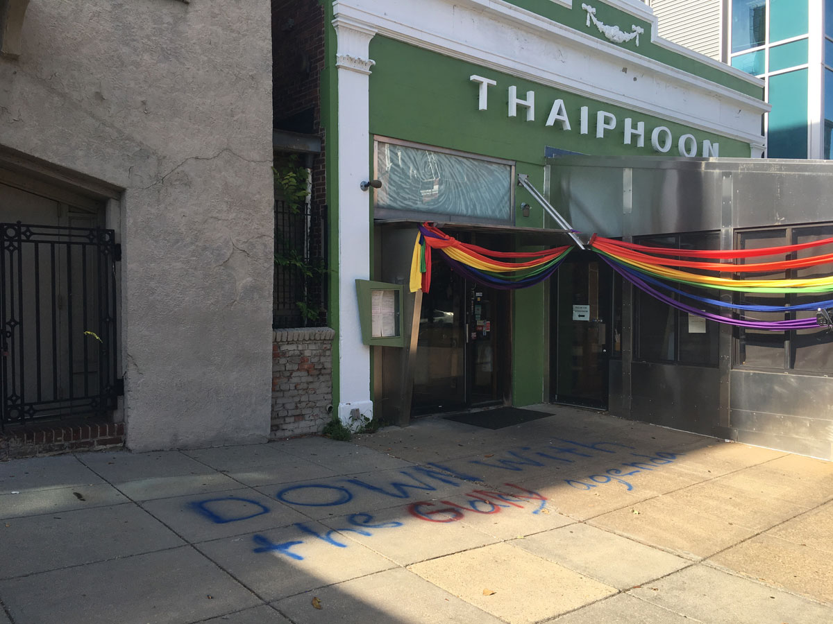 Anti-gay message turned anti-gun appears in spray paint outside DC restaurant