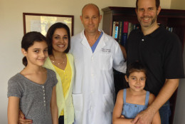 The Fawcett family and a member of the transplant surgery team at MedStar Georgetown University Hospital. Pictured L to R is Saira, Mira, Serena and Miles. (Courtesy  the Fawcett family)