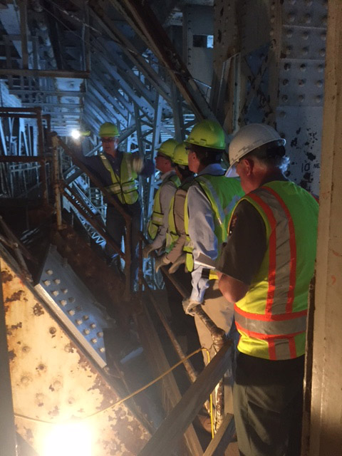 Workers inspect the underbelly of the Memorial Bridge. (Courtesy Office of Sen. Mark Warner)