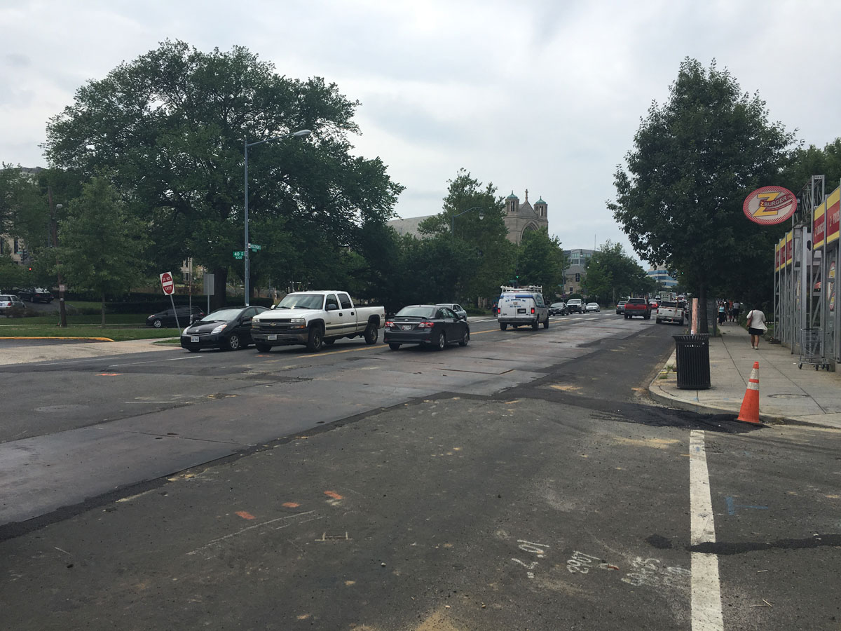 A Pepco spokesman says a construction panel that slipped out of place as a car passed over it on June 24, 2016 has since been replaced. Here's a look at the roadway on June 27, 2016. (WTOP/Mike Murillo)