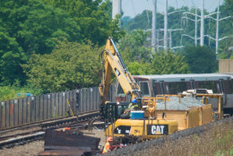 The derailed Silver Line train outside the East Falls Church Metro station. (John Sonderman)
