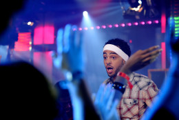 Travis McCoy of  Gym Class Heroes performs during a taping of MTV's "Total Request Live" show, Tuesday, Sept. 9, 2008 in New York.  (AP Photo/Stephen Chernin)