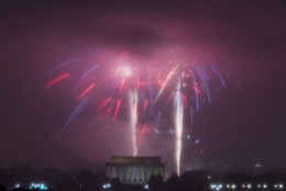 Fireworks explode over Lincoln Memorial at the National Mall, as seen from Arlington, Va. during the Fourth of July celebration on Monday, July 4, 2016. (AP Photo/Jose Luis Magana)