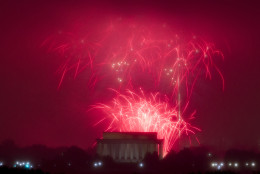 Fireworks explode over Lincoln Memorial, at the National Mall as seen from Arlington, Va. during the Fourth of July celebration on Monday, July 4, 2016. (AP Photo/Jose Luis Magana)