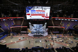 The Quicken Loans Arena in downtown Cleveland, Ohio, is prepared for the upcoming Republican National Convention Wednesday, July 13, 2016. (AP Photo/Gene J. Puskar)