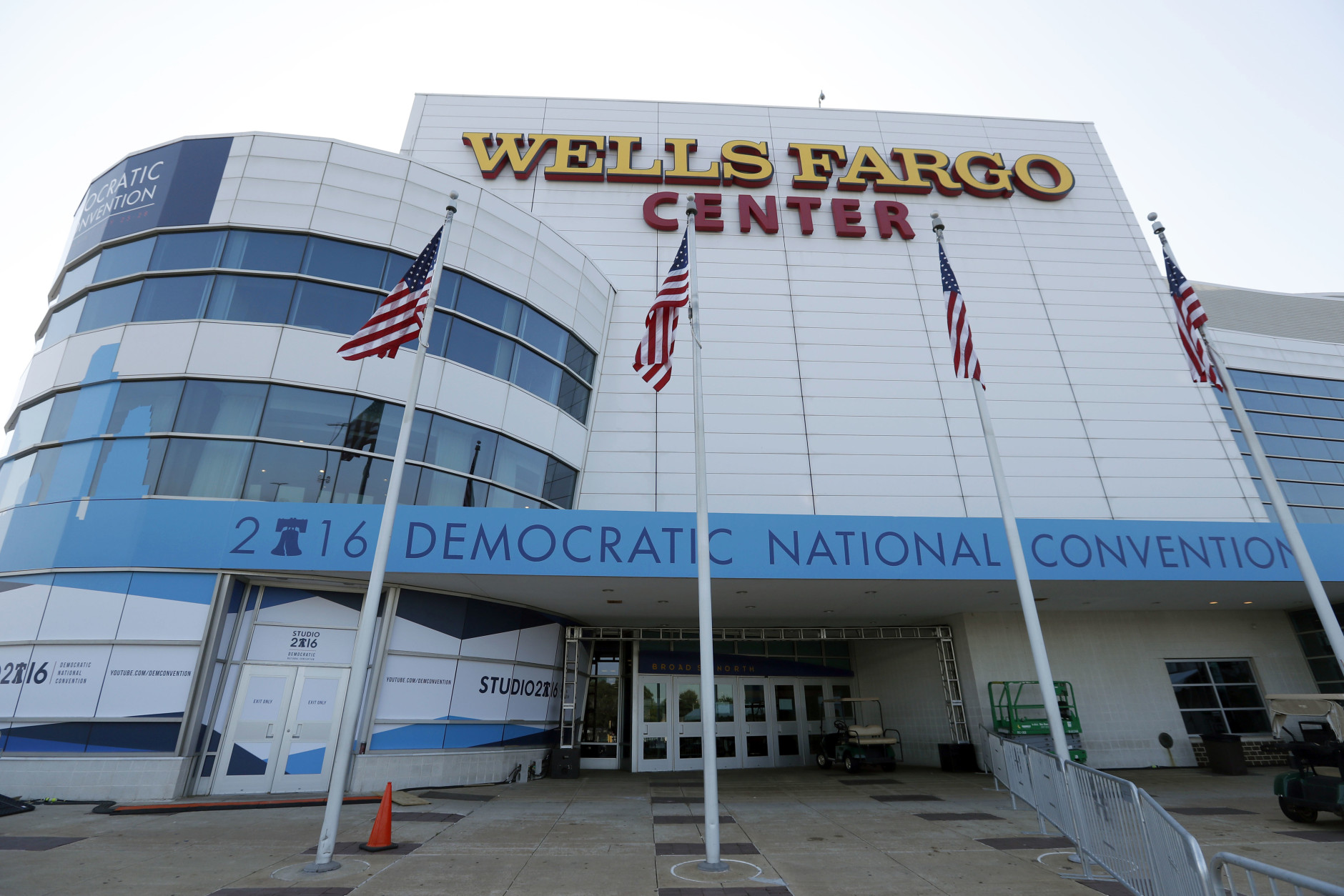 The outside of the Well Fargo Center is seen before the Democratic National Convention, Saturday, July 23, 2016 in Philadelphia. (AP Photo/Alex Brandon)