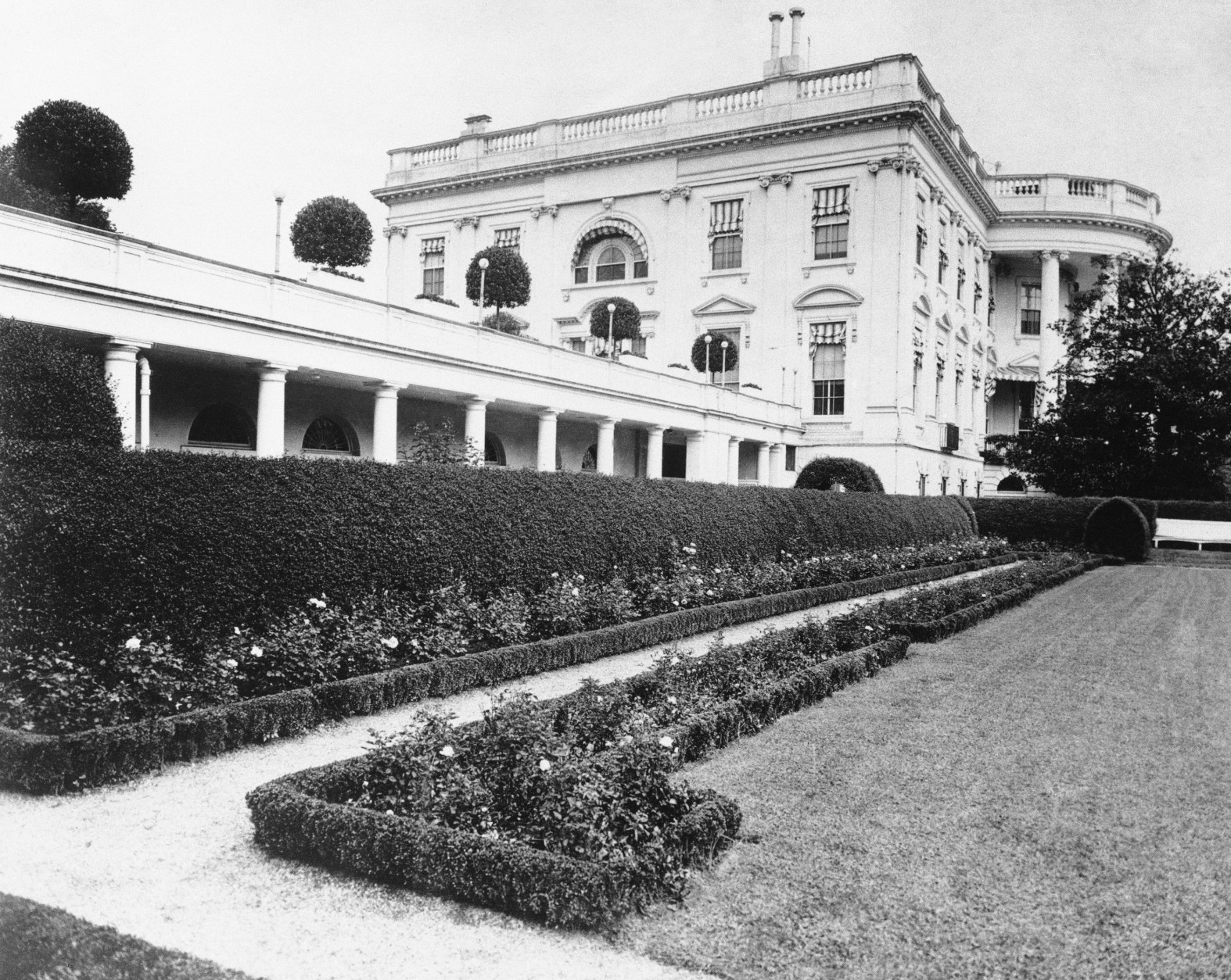 Shown in photo is White House South Portico and portion of Rose Garden in Washington, D.C. in 1921. (AP Photo)