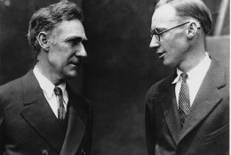 This is a 1925 photo of John T. Scopes, right, conferring with his attorney John R. Kia in Dayton, Tenn.  (AP Photo)