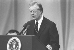 Jimmy Carter is shown in January 1977, speaking after  taking the oath of office as President of the United States. (AP Photo/stf)