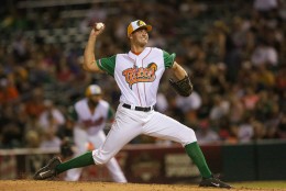 Top prospect Mark Appel pitches for Fresno in his Fresno Tacos jersey. (Fresno Grizzlies/Kiel Maddox)