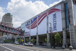 CLEVELAND, OH - JULY 11: Quicken Loans Arena is decorated to welcome the Republican National Convention on July 11, 2016 in Cleveland, Ohio. The convention will be held at the arena July 18-21, 2016. (Photo by Angelo Merendino/Getty Images)