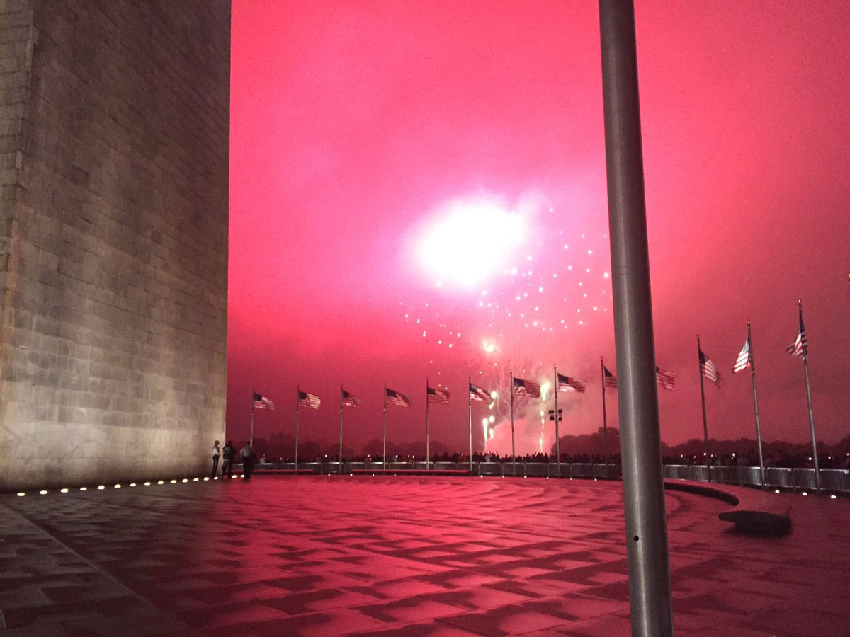 Fireworks explode over the Washington Monument, at the National Mall during the Fourth of July celebration on Monday, July 4, 2016. (WTOP/Michelle Basch)