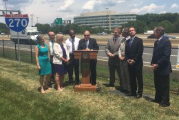 “This highway is simply not equipped to handle that kind of volume and any Marylander who has driven this route would quickly tell you that it’s sometimes a traffic nightmare,” said Maryland Gov. Larry Hogan at a news conference Monday, July 18, 2016. (WTOP/Mike Murillo)