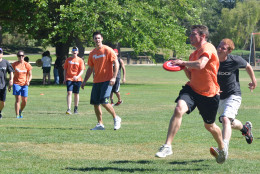 PALO ALTO, CA - JULY 13:  Team Yahoo and Silicon Valley Bank members play Ultimate Frisbee during the Founder Institute's Silicon Valley Sports League event on July 13, 2013 in Palo Alto, California.  (Photo by C Flanigan/Getty Images)