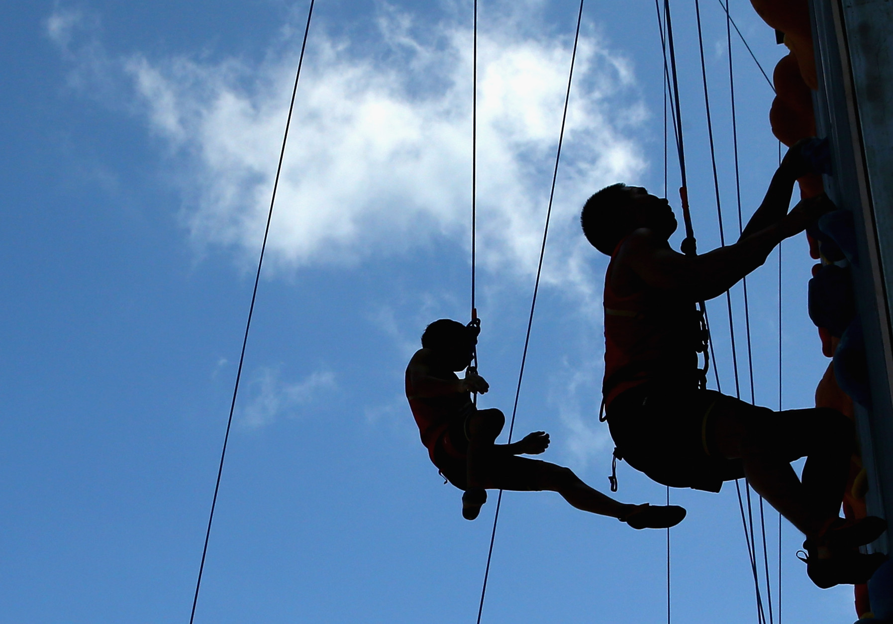 PHUKET, THAILAND - NOVEMBER 14:  Competitors  train during a Sport Climbing practice session during the 2014 Asian Beach Games at Saphan Hin on November 14, 2014 in Phuket, Thailand.  (Photo by Quinn Rooney/Getty Images)