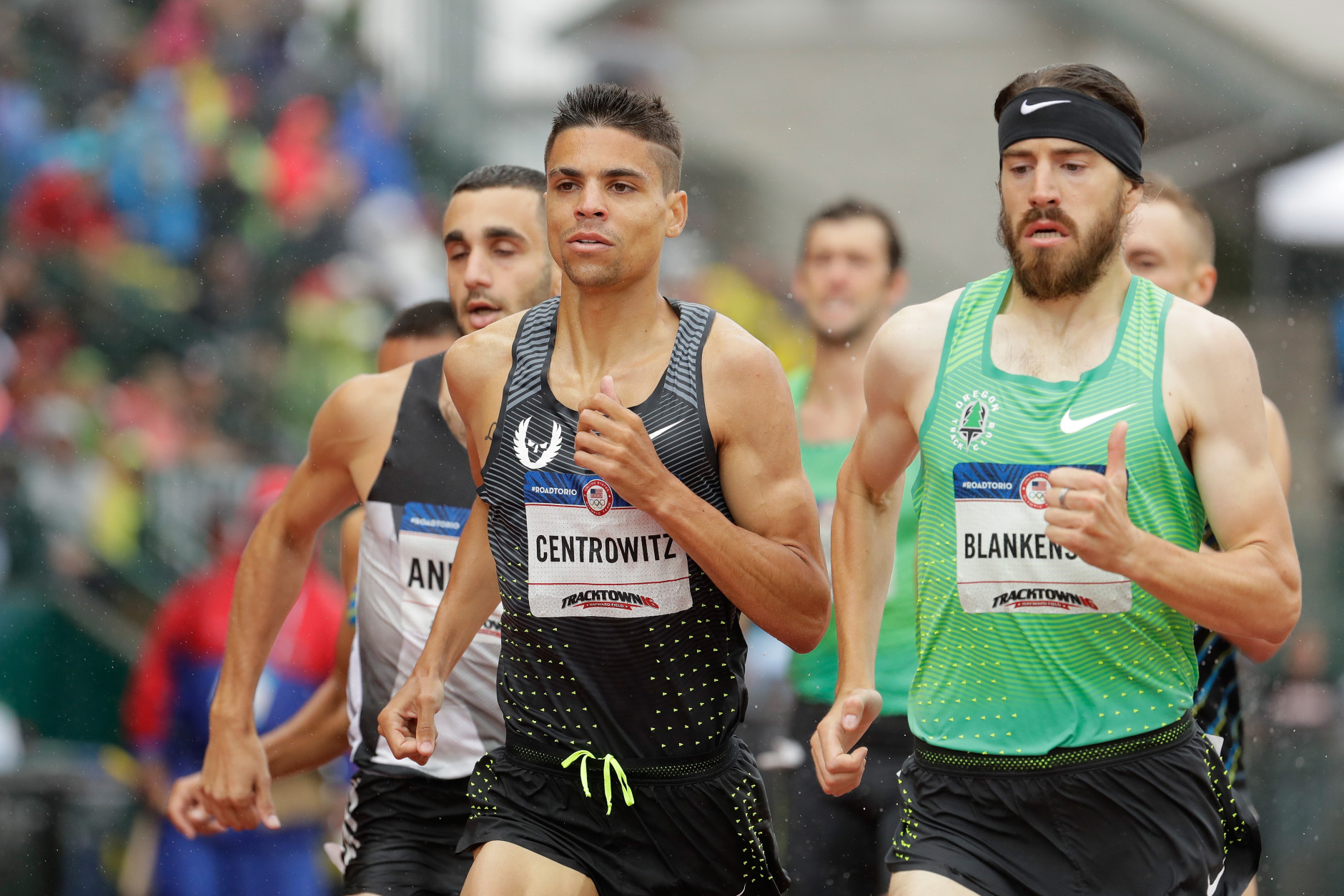 EUGENE, OR - JULY 08:  Ben Blankenship, Matthew Centrowitz and Robby Andrews compete in the Men's 1500 Meter Semi-Finals during the 2016 U.S. Olympic Track &amp; Field Team Trials at Hayward Field on July 8, 2016 in Eugene, Oregon.  (Photo by Andy Lyons/Getty Images)