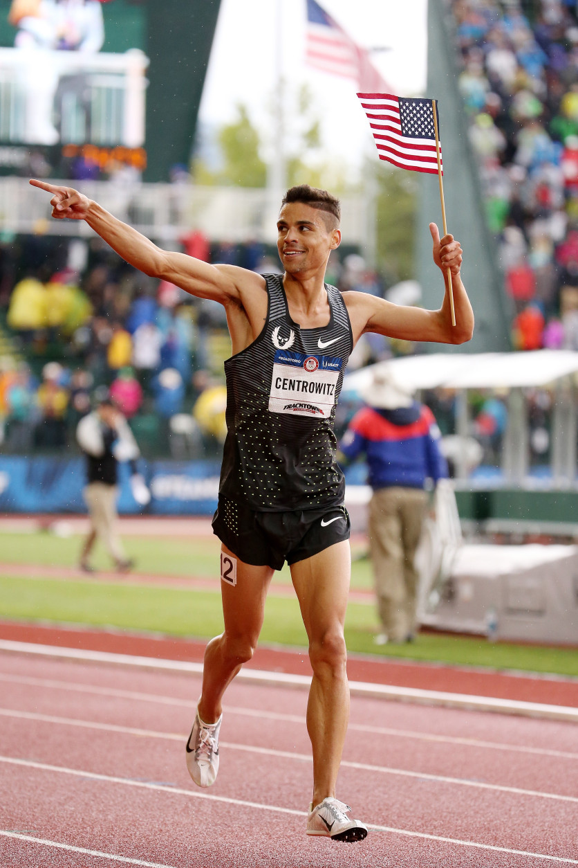 EUGENE, OR - JULY 10:  Matthew Centrowitz celebrates after placing first in the Men's 1500 Meter Final during the 2016 U.S. Olympic Track &amp; Field Team Trials at Hayward Field on July 10, 2016 in Eugene, Oregon.  (Photo by Andy Lyons/Getty Images)