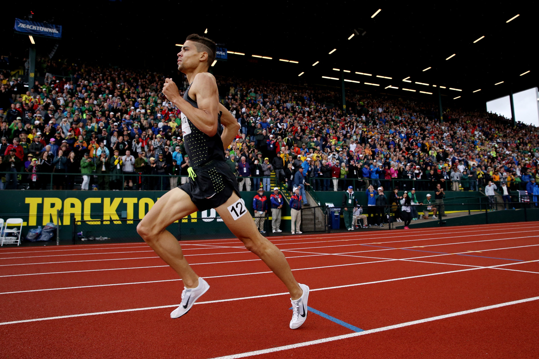EUGENE, OR - JULY 10:  Matthew Centrowitz runs to the finish to place first in the Men's 1500 Meter Final during the 2016 U.S. Olympic Track &amp; Field Team Trials at Hayward Field on July 10, 2016 in Eugene, Oregon.  (Photo by Andy Lyons/Getty Images)
