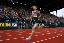 EUGENE, OR - JULY 10:  Matthew Centrowitz, first place, competes in the Men's 1500 Meter Final during the 2016 U.S. Olympic Track &amp; Field Team Trials at Hayward Field on July 10, 2016 in Eugene, Oregon.  (Photo by Andy Lyons/Getty Images)