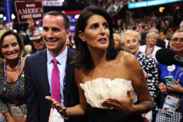 CLEVELAND, OH - JULY 20:  South Carolina Gov. Nikki Haley poses attends the third day of the Republican National Convention on July 20, 2016 at the Quicken Loans Arena in Cleveland, Ohio. Republican presidential candidate Donald Trump received the number of votes needed to secure the party's nomination. An estimated 50,000 people are expected in Cleveland, including hundreds of protesters and members of the media. The four-day Republican National Convention kicked off on July 18.  (Photo by Joe Raedle/Getty Images)