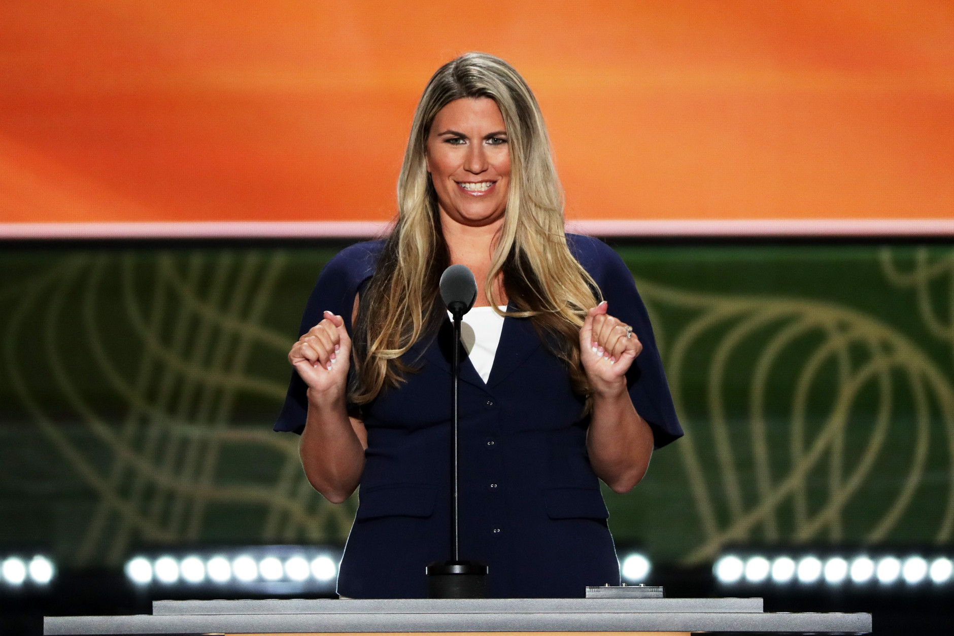 CLEVELAND, OH - JULY 20:  Michelle Van Etten delivers a speech on the third day of the Republican National Convention on July 20, 2016 at the Quicken Loans Arena in Cleveland, Ohio. Republican presidential candidate Donald Trump received the number of votes needed to secure the party's nomination. An estimated 50,000 people are expected in Cleveland, including hundreds of protesters and members of the media. The four-day Republican National Convention kicked off on July 18.  (Photo by Alex Wong/Getty Images)