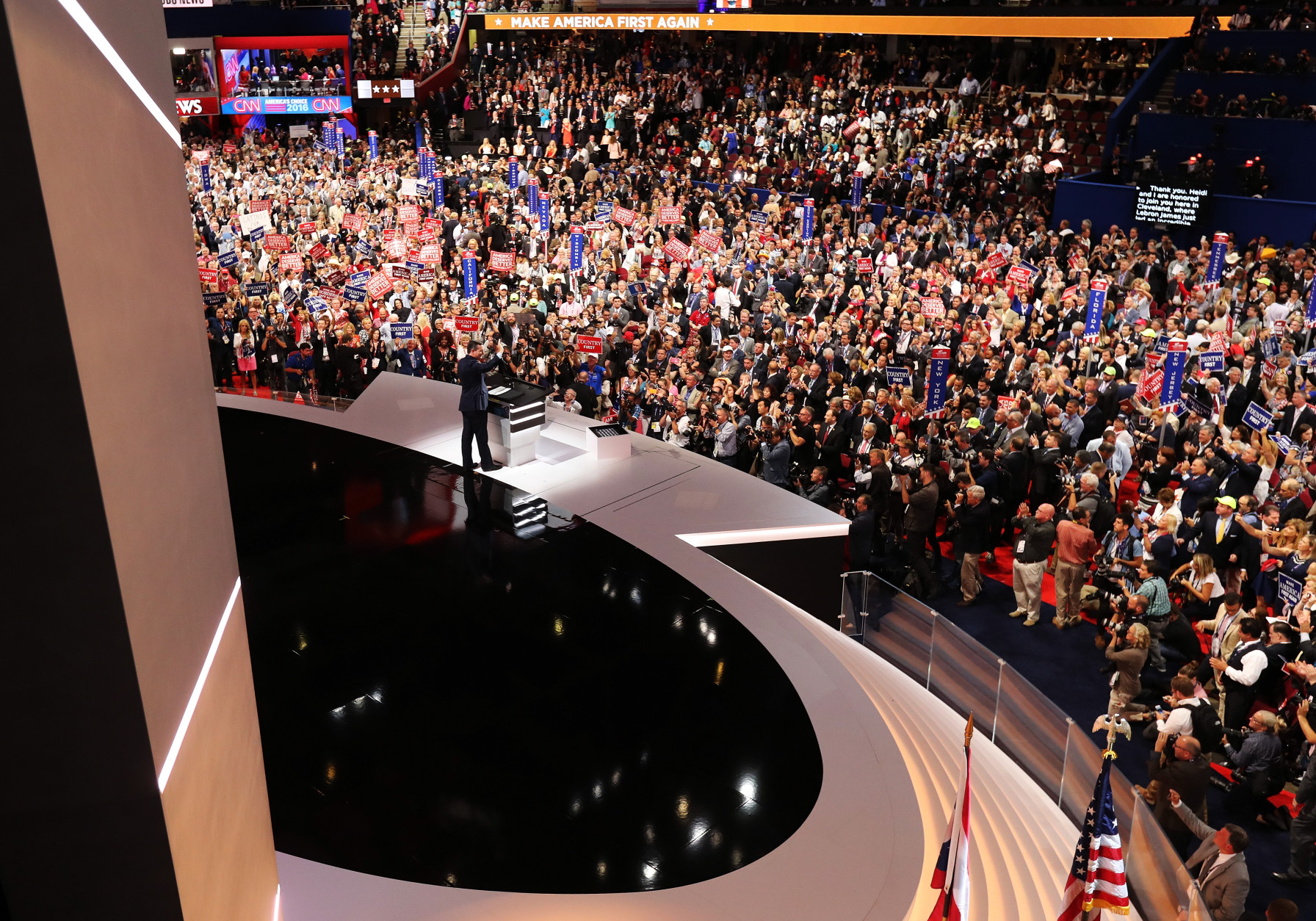 CLEVELAND, OH - JULY 20:  Sen. Ted Cruz (R-TX) waves to the crowd as he walks on stage to deliver a speech on the third day of the Republican National Convention on July 20, 2016 at the Quicken Loans Arena in Cleveland, Ohio. Republican presidential candidate Donald Trump received the number of votes needed to secure the party's nomination. An estimated 50,000 people are expected in Cleveland, including hundreds of protesters and members of the media. The four-day Republican National Convention kicked off on July 18.  (Photo by Chip Somodevilla/Getty Images)