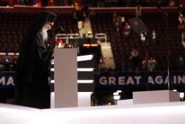 CLEVELAND, OH - JULY 20: Archbishop Demetrios delivers the closing prayer on the third day of the Republican National Convention on July 20, 2016 at the Quicken Loans Arena in Cleveland, Ohio. Republican presidential candidate Donald Trump received the number of votes needed to secure the party's nomination. An estimated 50,000 people are expected in Cleveland, including hundreds of protesters and members of the media. The four-day Republican National Convention kicked off on July 18. (Photo by John Moore/Getty Images)