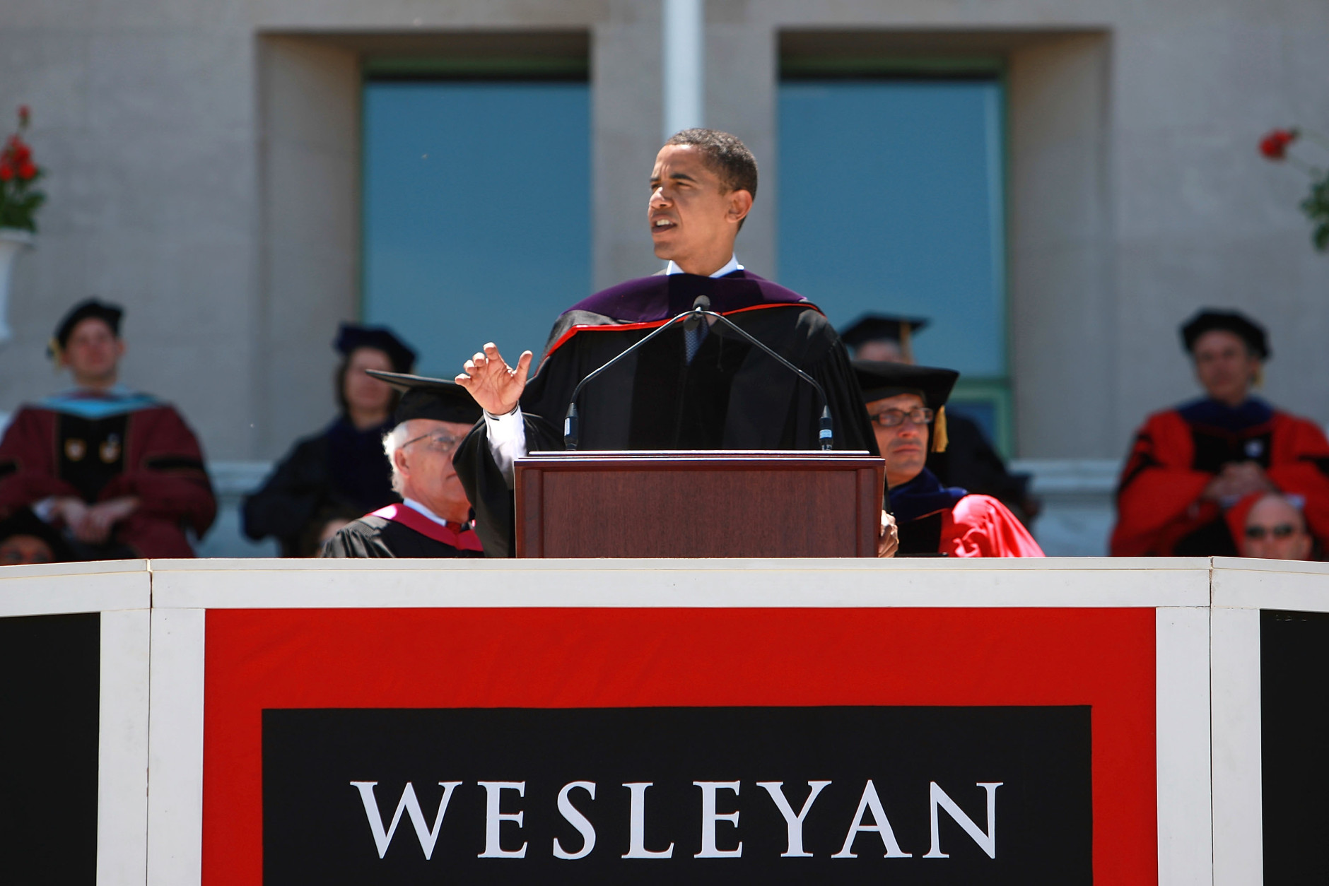 MIDDLETOWN, CT - MAY 25:  Sen. Barack Obama (D-IL) delivers the commencement address at Wesleyan University May 25, 2008 in Middletown, Connecticut. Obama is stepping in for Sen. Edward M. Kennedy, who was diagnosed this week with a cancerous brain tumor.  (Photo by Spencer Platt/Getty Images)