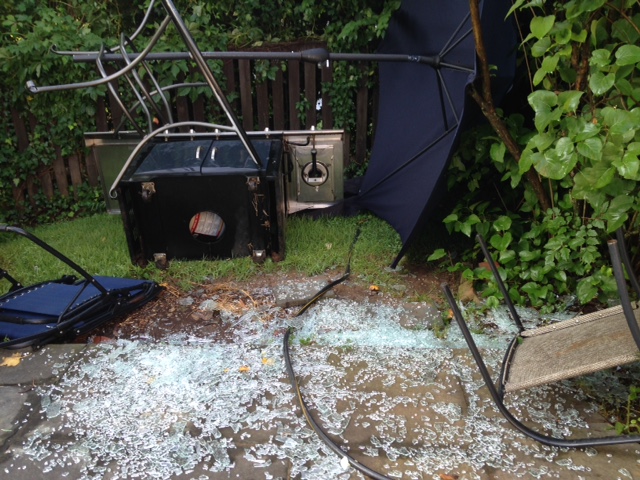 After the July 19 storm, damage was extensive in the backyard of a Bethesda, Maryland, home. (WTOP/Debbie Feinstein)