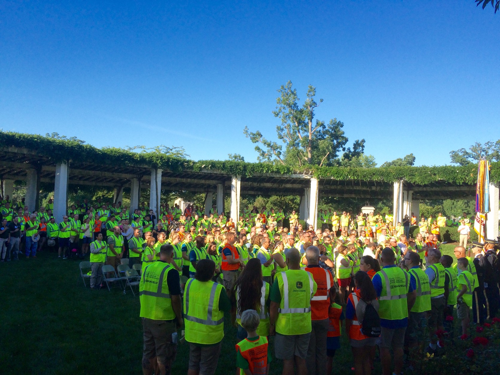 Hundreds of landscapers gather at Arlington National Cemetery to volunteer to spruce up the grounds. (WTOP/Nick Iannelli)