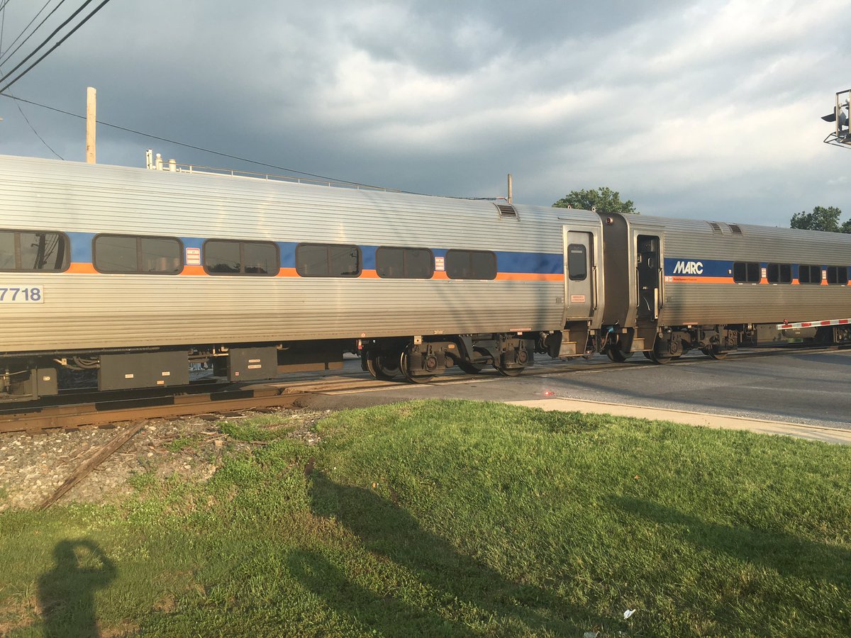 This is the MARC first train to come through the intersection since a train on the Camden line struck a vehicle on Friday, July 29, 2016.(WTOP/Mike Murillo)