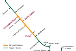 A shutdown map showing where each of the interlockings are along the subway system. (Courtesy Maryland Transit Administration)