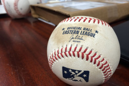 A defective ball stains on the label. Rose says about one ball in a thousand will do this. (WTOP/Noah Frank)