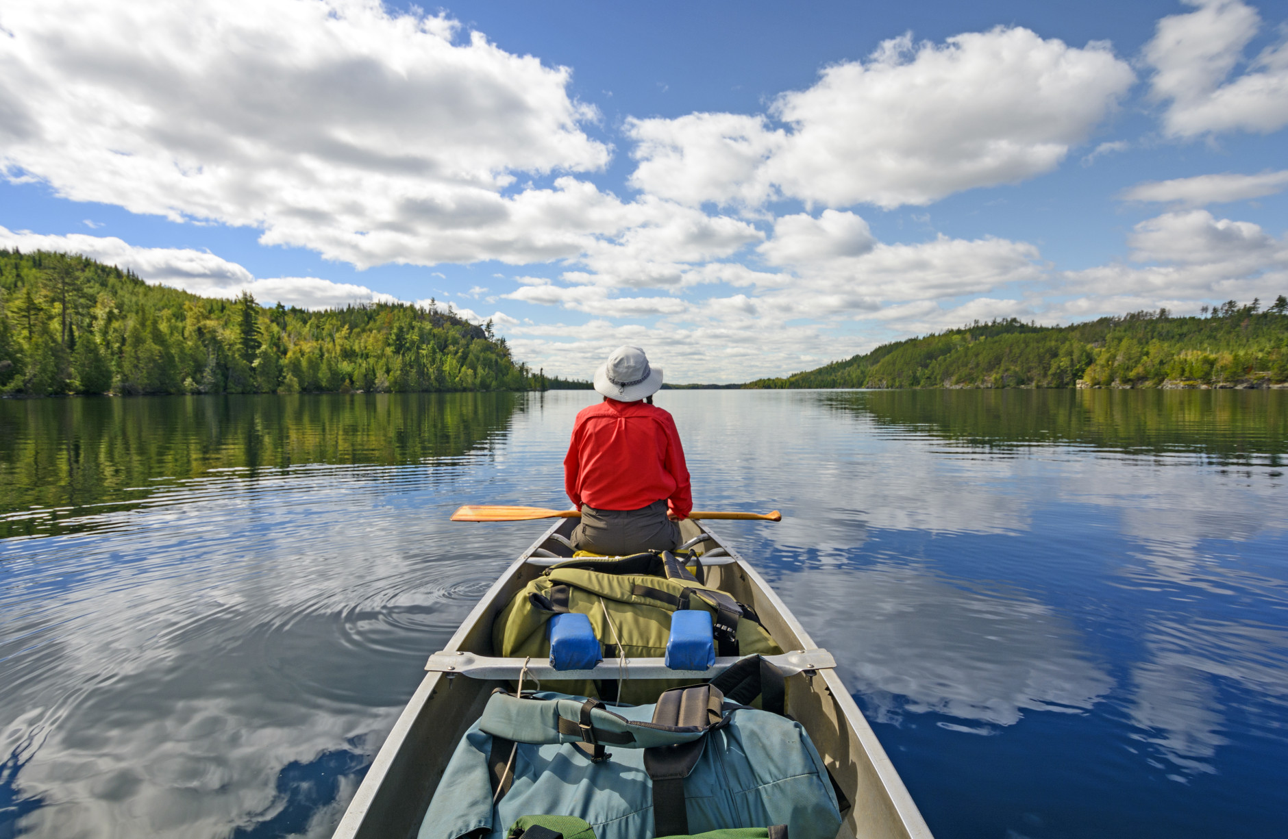 Canoer on Kekekabic Lake in the Boundary Waters in Minnesota