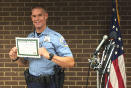 D.C. police officer Doug Berlin said he is grateful to receive the Humane Hero Award. "It certainly is not warranted in my opinion -- it's just a job that we do every day. And it was my pleasure to serve. So, thank you very much." (WTOP/Kristi King)
