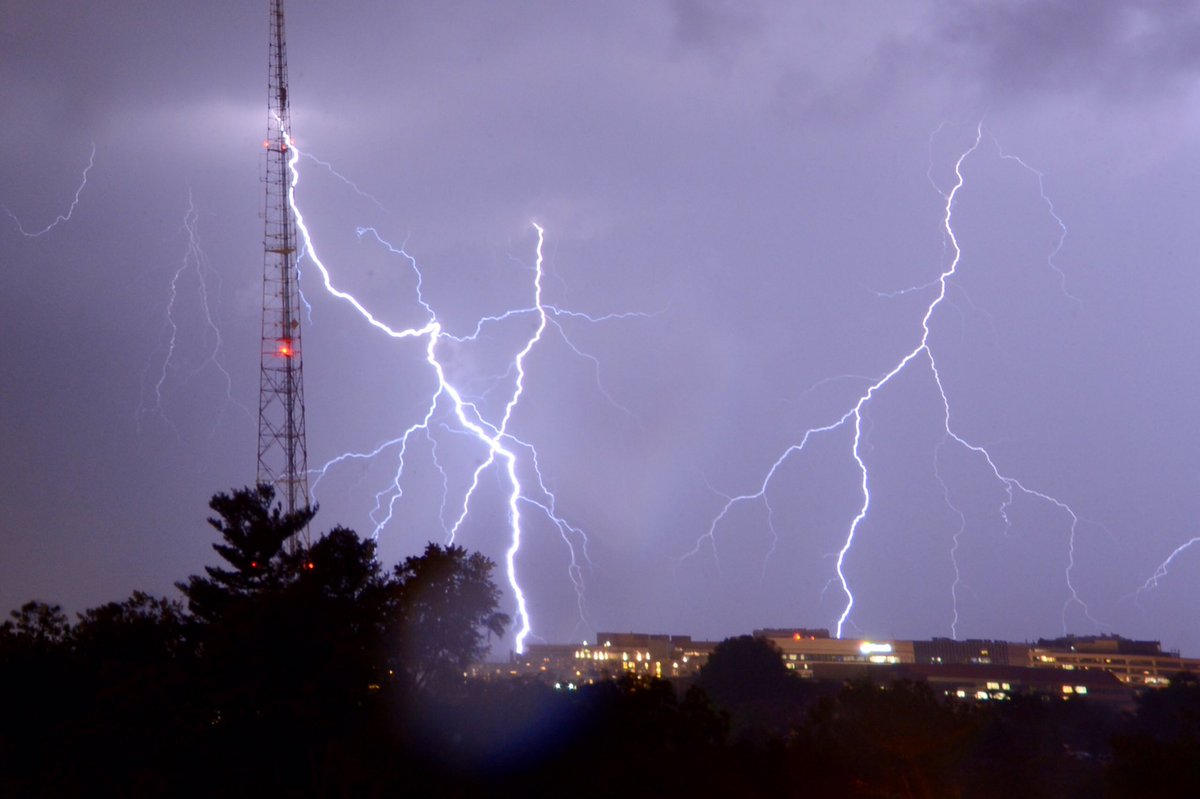 Lightning lights up the sky in Northwest D.C. over Friendship Heights. (WTOP/Dave Dildine)