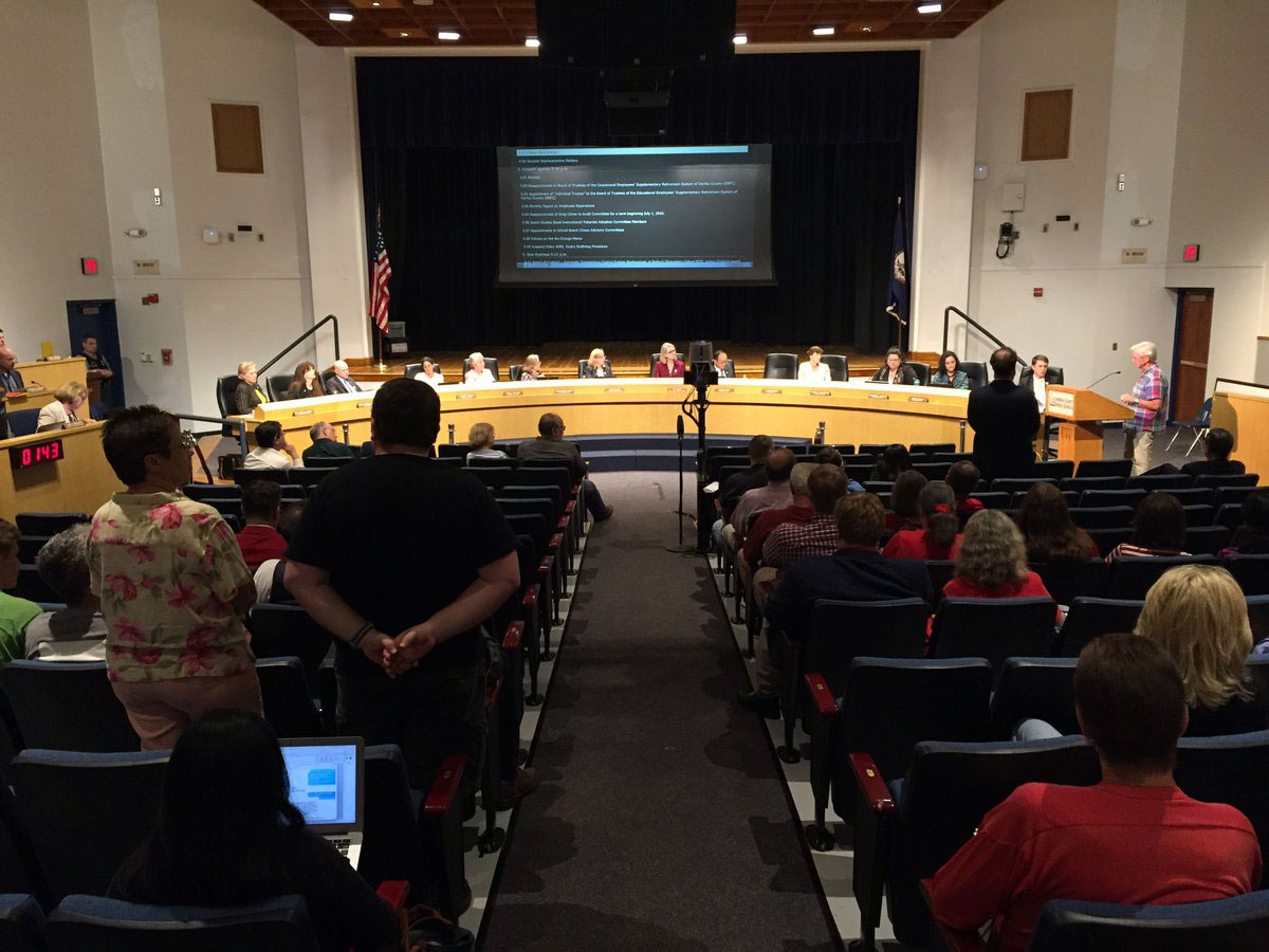The Fairfax County School Board hearing took public comments from both sides on the possibility of changing the name of J.E.B. Stuart High School. (WTOP/Michelle Basch)