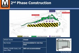 The second phase of construction for the King Street Metro station. In phase two, parking, shuttle buses and kiss and rides still will not be accommodated, but new bus bays will be open. (WMATA)