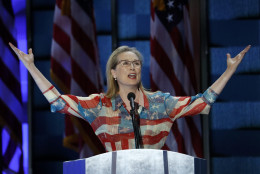 Actress Meryl Streep speaks during the second day of the Democratic National Convention in Philadelphia , Tuesday, July 26, 2016. (AP Photo/J. Scott Applewhite)