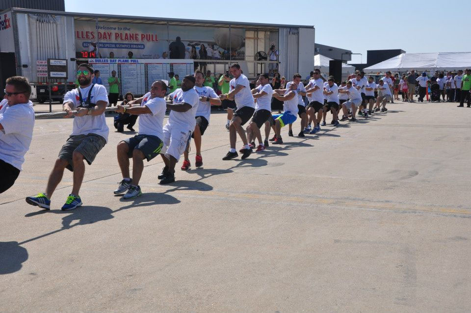 A team competes at the 2014 plane pull. (Courtesy Virginia Special Olympics)