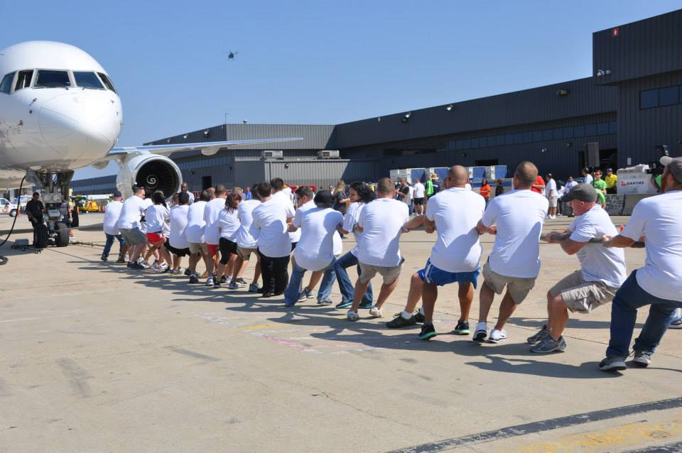 Competitors at the 2014 plane pull. (Courtesy Virginia Special Olympics)