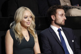 Tiffany Trump, daughter of Donald Trump and Marla Maples. attends the evening session of the opening day of the Republican National Convention in Cleveland, Monday, July 18, 2016. (AP Photo/Paul Sancya)
